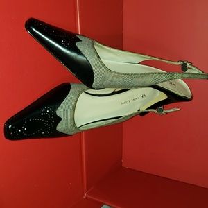 Anne Klein Wingtip Sling backs Plaid & Leather